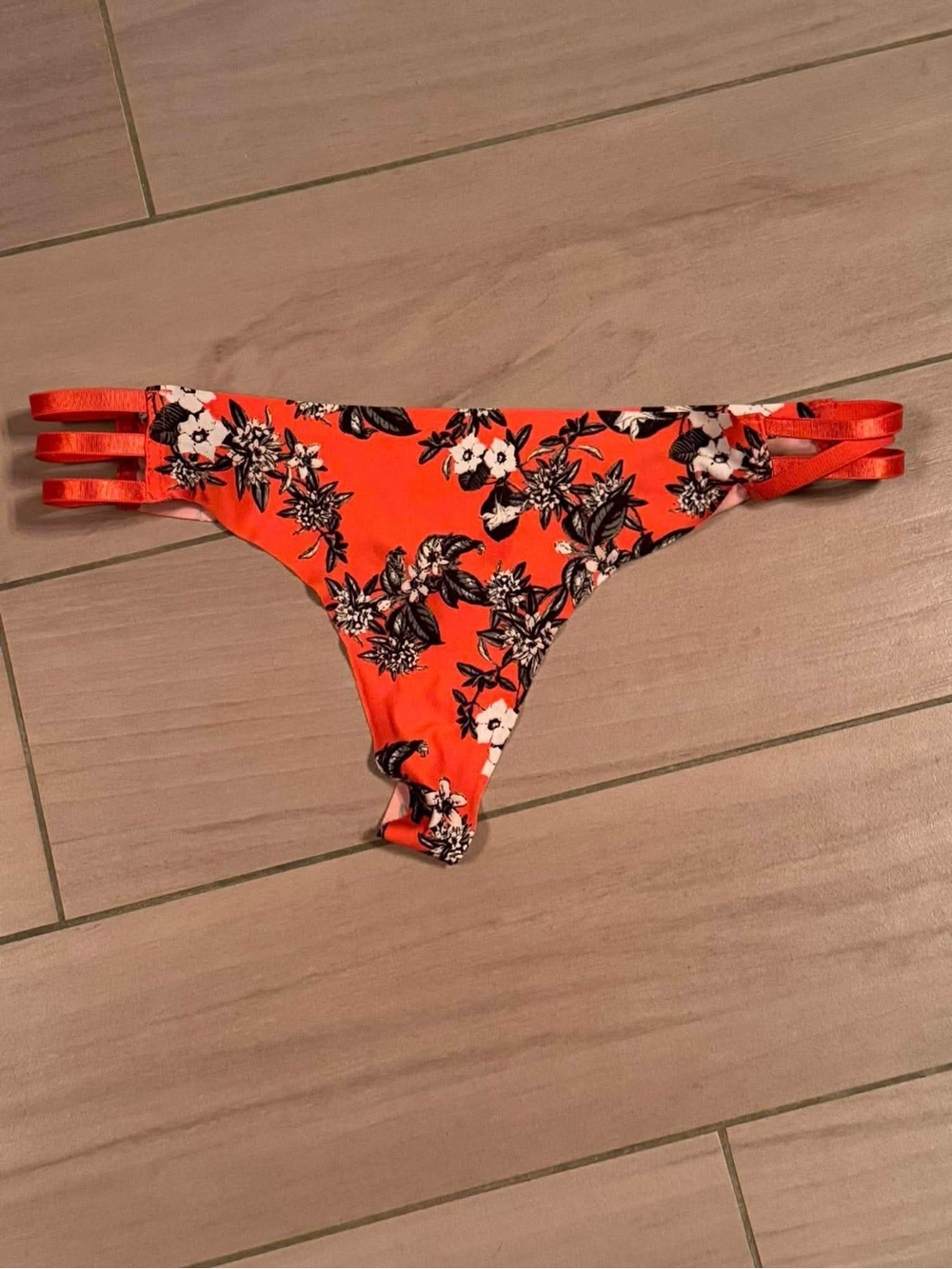 XOXO Orange Floral Strappy Thong Panty LARGE